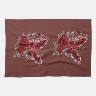 Linge De Cuisine Papillon et Rose de cristal de rubis