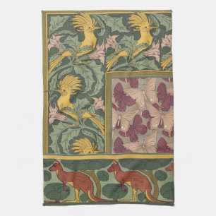 Linge De Cuisine Papillon Huppe Art Nouveau de couleur Vert Sauge