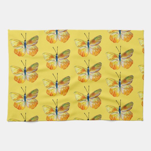 Linge De Cuisine Papillon jaune Aquarelle Art Tea Towa (Horizontal)