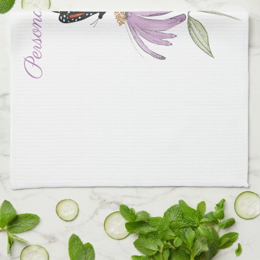 Linge De Cuisine Papillon monarque à fleurs de cône pourpre (Plié)