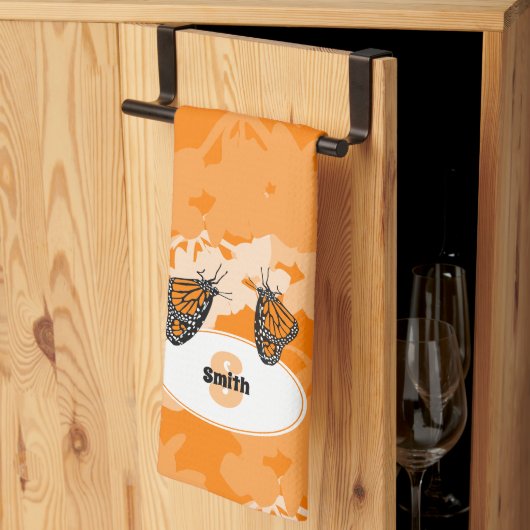 Linge De Cuisine Papillon monarque stylisé Nom de paire orange (Pliage en tiers)