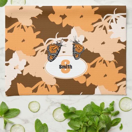 Linge De Cuisine Papillon Monarque Stylisé Nom Orange (Plié)