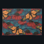 Linge De Cuisine Papillon monarque sur des fleurs rouges<br><div class="desc">Motif sans couture dessinée à la main avec des confleurs et des papillons monarques.</div>