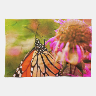 Linge De Cuisine Papillon Monarque Sur Fleur Fermer Abstrait