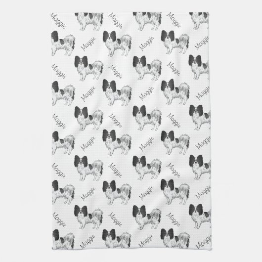 Linge De Cuisine Papillon Noir Et Blanc Avec Nom (Vertical)