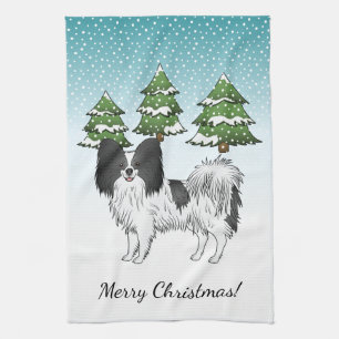 Linge De Cuisine Papillon noir et blanc Chien mignon dans la forêt 