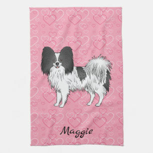 Linge De Cuisine Papillon noir et blanc Chien mignon sur des cœurs 