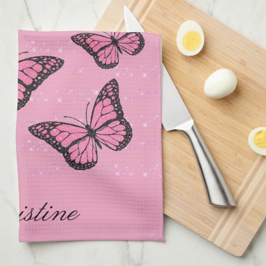 Linge De Cuisine papillon rose (Quart Plié)