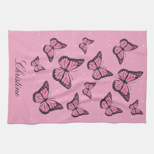 Linge De Cuisine papillon rose (Horizontal)