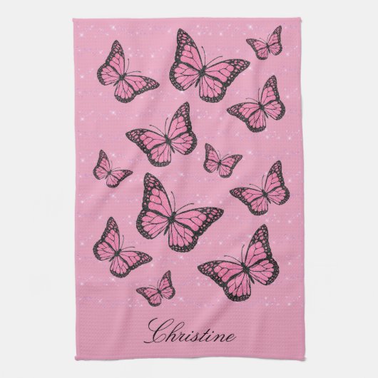 Linge De Cuisine papillon rose (Vertical)