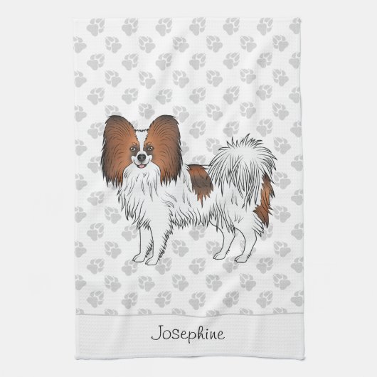 Linge De Cuisine Papillon Rouge Sable Chien Avec Pattes Et Texte (Vertical)