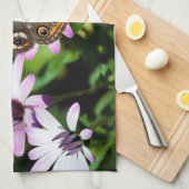 Linge De Cuisine Papillon rouge sur fleur violette (Quart Plié)