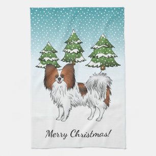 Linge De Cuisine Papillon Sable Rouge Mignon Chien Dans Une Forêt D