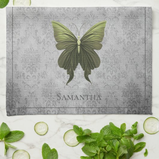 Linge De Cuisine Papillon vert bijoux (Plié)