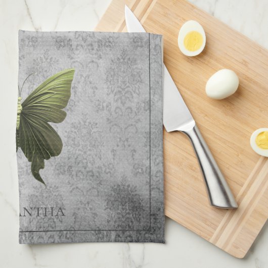 Linge De Cuisine Papillon vert bijoux (Quart Plié)