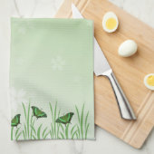 Linge De Cuisine Papillon vert sur vert clair - romantique (Quart Plié)