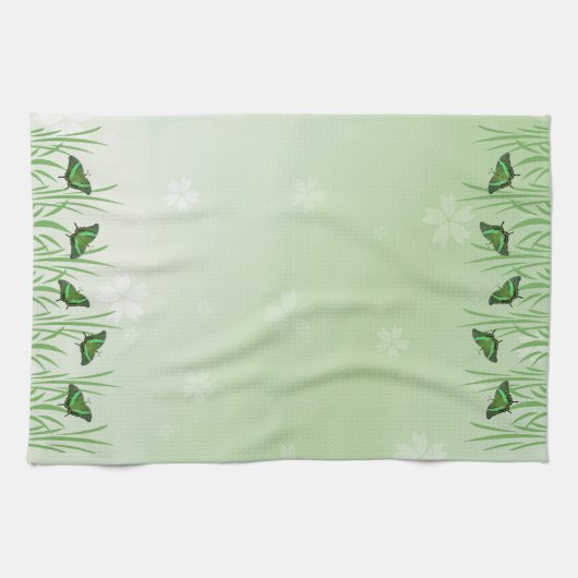 Linge De Cuisine Papillon vert sur vert clair - romantique (Horizontal)