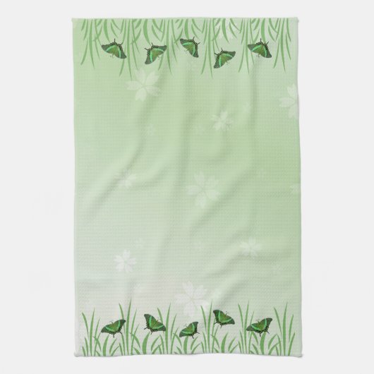 Linge De Cuisine Papillon vert sur vert clair - romantique (Vertical)