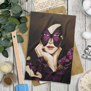 Linge De Cuisine Papillon Violet Mascarade Femme Élégante Fantaisie