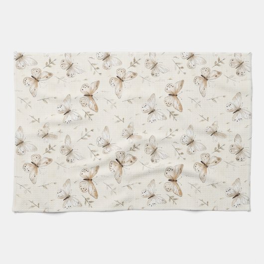 Linge De Cuisine Papillons à crème chic (Horizontal)