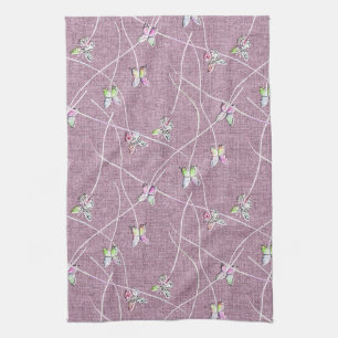 Linge De Cuisine Papillons à l'aquarelle sur rose poudré