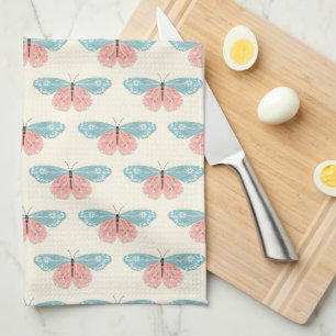 Linge De Cuisine Papillons Boho Sur Fond Jaune Clair