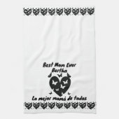 Linge De Cuisine Papillons & Coeur Nom personnalisé, Blanc bilingue (Vertical)