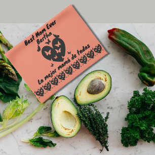 Linge De Cuisine Papillons & Coeur Nom personnalisé, Saumon bilingu