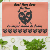 Linge De Cuisine Papillons & Coeur Nom personnalisé, Saumon bilingu (Plié)