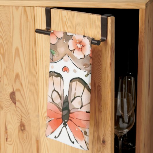 Linge De Cuisine Papillons, Coeurs et Fleurs (Pliage en tiers)