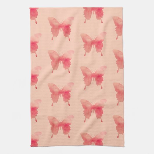 Linge De Cuisine Papillons d'aquarelle - Corail et Pêche (Vertical)