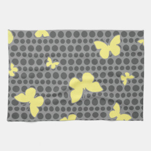 Linge De Cuisine Papillons jaunes lumineux sur le gris