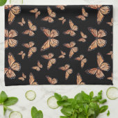 Linge De Cuisine Papillons Monarque sur Noir (Plié)