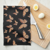 Linge De Cuisine Papillons Monarque sur Noir (Quart Plié)