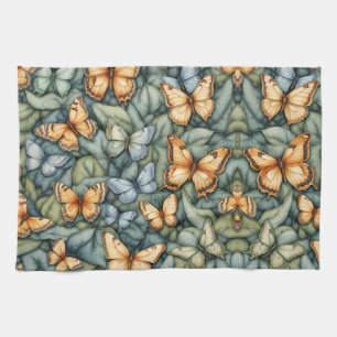 Linge De Cuisine Papillons Motif Bleu Vert Jaune