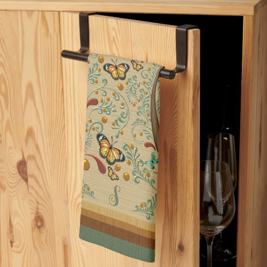 Linge De Cuisine Papillons Nouveau et orangers (Pliage en tiers)