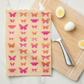 Linge De Cuisine Papillons, orange tendre, rose corail, or (Quart Plié)