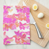 Linge De Cuisine Papillons, rose, fuchsia et corail (Quart Plié)