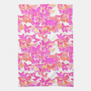 Linge De Cuisine Papillons, rose, fuchsia et corail