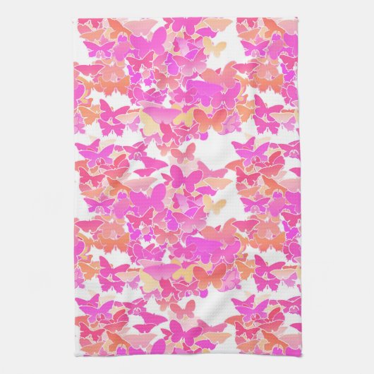 Linge De Cuisine Papillons, rose, fuchsia et corail (Vertical)