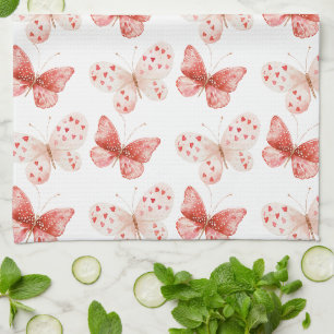Linge De Cuisine Papillons rose rouge blush