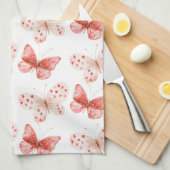 Linge De Cuisine Papillons rose rouge blush (Quart Plié)