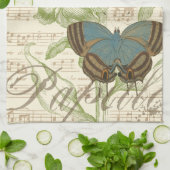 Linge De Cuisine Papillons sur Partition avec Design Floral (Plié)