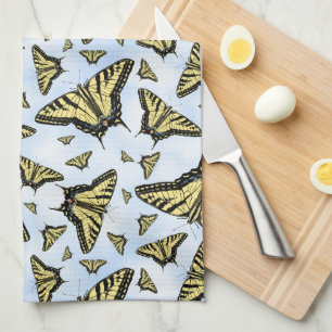 Linge De Cuisine Papillons Swallowtail Jaunes sur Motif Ciel Bleu