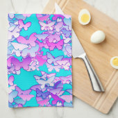 Linge De Cuisine Papillons, violet et turquoise (Quart Plié)