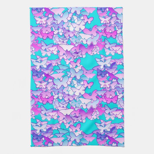 Linge De Cuisine Papillons, violet et turquoise (Vertical)