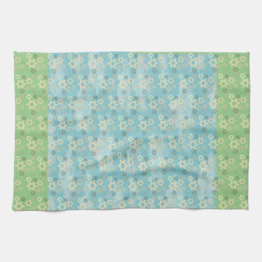 Linge De Cuisine Pâque Bleu et Étoile Verte de David (Horizontal)