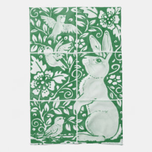 Linge De Cuisine Pâques Emerald Green Rabbit Oiseau Floral Carrela