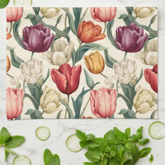 Linge De Cuisine Pâques Fleur de Tulipe (Plié)