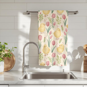 Linge De Cuisine Pâques vintage poussins jaunes mignons tulipes rou